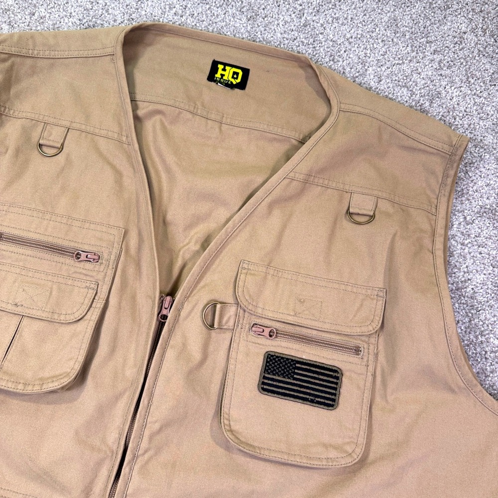 HQ Issue Tactical Vest Men L Tan Multi-Pocket Utility Hunting Fishing Gorpcore - Picture 2 of 14